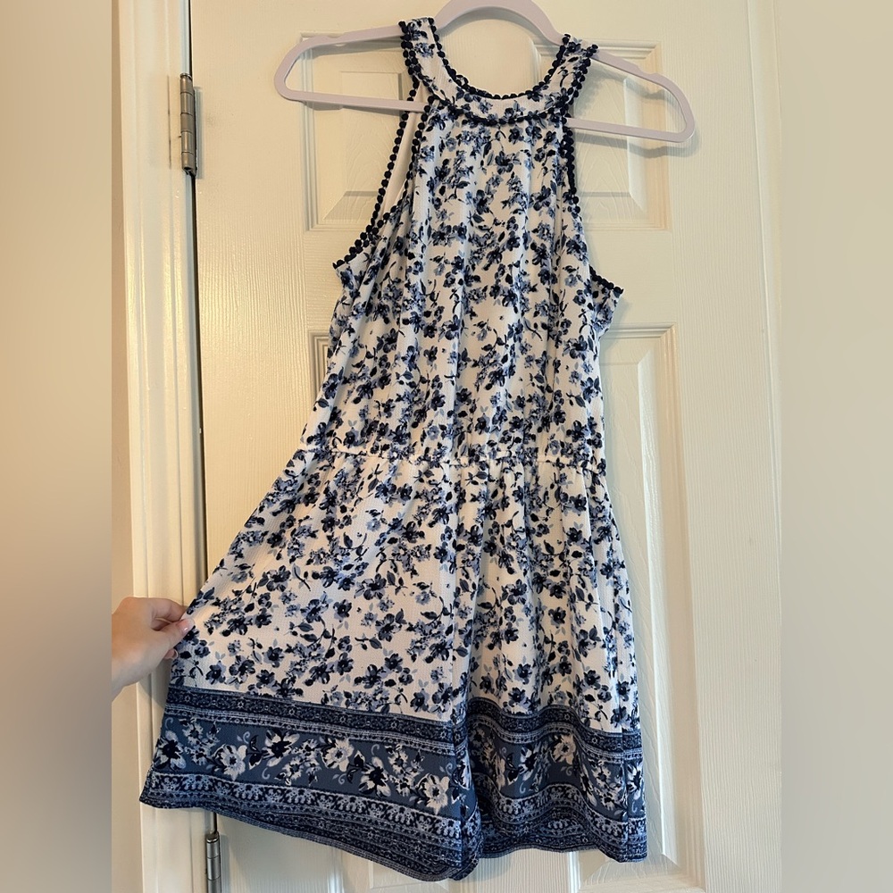 Altar'd State Navy and White Floral Romper